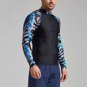 Haut de surf et de MMA pour homme à manches longues, anti-UV, séchage rapide, en Spandex et Polyester, imprimé par sublimation, motif floral bleu - Product Image 5