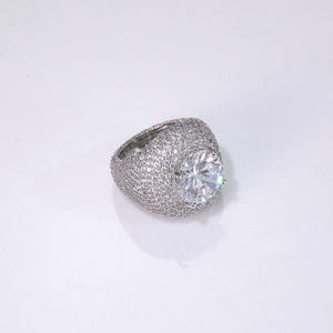 <b>mens</b> <b>silver</b> moissanite round solitaire iced <b>signet</b> <b>ring</b> large centre stone pave statement luxury jewellery masterpiece - Product Image 1