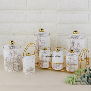 Nouvelle collection d'accessoires de cuisine et d'intérieur en laiton décoratif de luxe, plaqué or avec pierres précieuses en résine, boîte à épices - Product Image 2