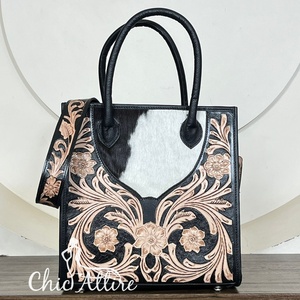 Nouvel Arrivage 2026 – Sac Fourre-Tout en Cuir de Vachette Véritable, Sac à Main en Cuir Floral Façonné à la Main, Sac à Bandoulière Style Cowgirl pour Femme - Product Image 1