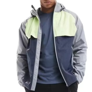 Veste coupe-vent à capuche pour homme, style sportif, en polyester et nylon, avec fermeture éclair, color block, pour l'automne - Product Image 4