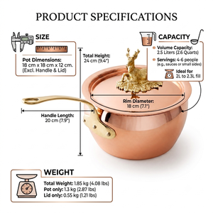Cacerola de Cobre Hecha a Mano con Tapa de Cobre y Asa de Latón, Olla de Cocción de Cobre Premium, Utensilios de Cocina de Cobre de Lujo, Venta al por Mayor OEM ODM - Product Image 5