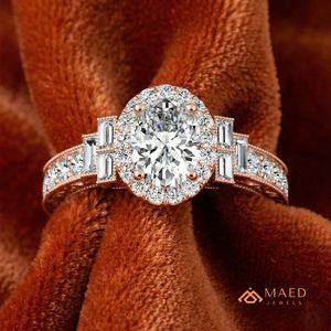 Anillo de Compromiso de Oro Rosa con Tres Piedras de Corte Ovalado para Mujer, Regalo de Boda y Aniversario - Product Image 4