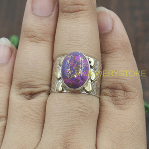 Bague en cuivre violet et turquoise, argent sterling 925 et laiton, faite à la main, design cœur, bague statement, style bohème vintage, bijoux en pierres précieuses - Product Image 5