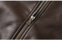 Blouson aviateur en cuir marron pour homme, col montant, fermeture éclair, coupe droite, couleur unie, idéal pour l'automne