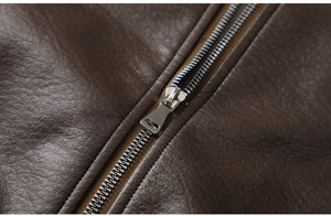 Men's Brown Leather Bomber <b>Jacket</b> Stand Collar Zipper Closure <b>Casual</b> Autumn Wear Regular Fit Solid Color - Product Image 5