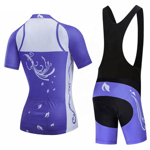 Ensemble maillot et short de cyclisme pour femme, motif floral violet et blanc, vêtements de vélo à manches courtes - Product Image 6