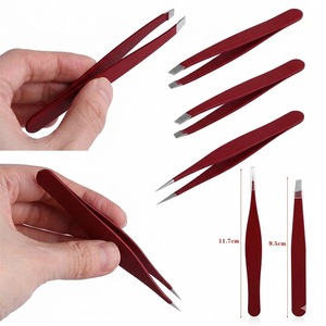 Ensemble de pinces à sourcils en acier inoxydable de couleur personnalisée, outils professionnels de toilettage des cils à pointe inclinée - Product Image 1