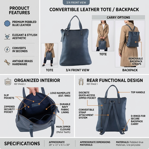 Sac fourre-tout de luxe en cuir grainé véritable, convertible en sac à dos 2-en-1, sac à main multifonctionnel pour femme, logo personnalisé, style vintage, à porter à l'épaule - Product Image 4