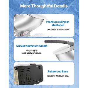 Máquina Eléctrica para Picar Hielo de 2 Cuchillas, 143 lb por Hora, Máquina para Hacer Hielo Raspado de Acero Inoxidable con Tapa para Recipiente, Máquina para Hacer Conos de Nieve - Product Image 6