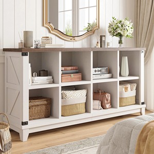 Farmhouse Wooden Storage Shelf Four Layers Rectangle Standing Type For Living Room Lacquered Finish Large Capacity <b>Bookcase</b> - Product Image 1