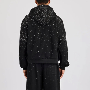 Survêtement tendance avec fermeture éclair ornée de strass personnalisés, en coton épais, avec strass de qualité supérieure, pour un look décontracté ou streetwear - Product Image 6