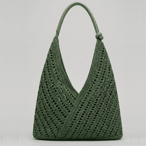 Sac fourre-tout en crochet écologique, taille personnalisée, bleu uni, style bohème, ouverture supérieure, doublure en coton, été, plage, voyage, pour femmes - Product Image 5