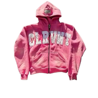 Hoodie Pria Custom Logo Ramah Lingkungan, Cetak Flock Acid Wash Oversized Street 100% Katun Mewah, Kerah Zip-Up, Saku, MOQ Rendah