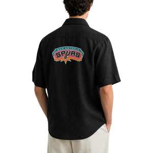 San Antonio Spurs Black Short Sleeve Button-Up <b>Shirt</b> With Colorful Stripes with Turn Down Collar Loose Fit Cotton Casual Wear - Product Image 2
