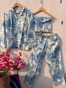 ชุดผ้าฝ้ายพิมพ์ลายบล็อกสไตล์ปานามา: ชุดลำลองสไตล์โบโฮพร้อมกระเป๋า - Product Image 5