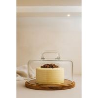 Support de présentation de gâteaux de boulangerie avec couvercle en verre, matériau en bois écologique, forme ronde, non toxique, fait à la main, passe au lave-vaisselle