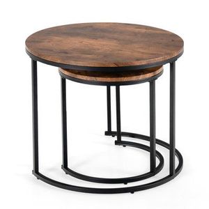 Modern Round Wood Coffee <b>Table</b> With Metal Frame Industrial Design Living Room Furniture - Product Image 3