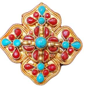 Handmade Sterling <b>Silver</b> Tibetan Ghau Pendants Antique Gold Plating Diamond Turquoise Accents Religious Jewelry for Buddhism - Product Image 4