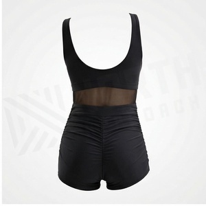 Women's Black Deep V Neck One-Piece Swimsuit With Mesh Cutout And Tummy Control Shorts - Product Image 2