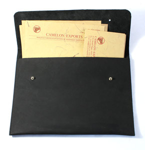 Office Custom Soft & Supple Black Genuine Buffalo Leather Multi function Portfolio Holder For Paper <b>File</b> Stationery - Product Image 2