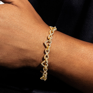 Bracelet unisexe de luxe plaqué or avec diamants, style hip-hop, chaîne tennis à maillons ronds taille brillant, ton argenté - Product Image 3
