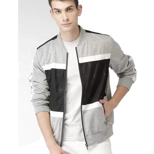 Men's Color Blocking <b>Racer</b> <b>Jacket</b> Stand Collar Zipper Closure Casual Breathable Knitted Polyester Cotton Autumn Wear - Product Image 1