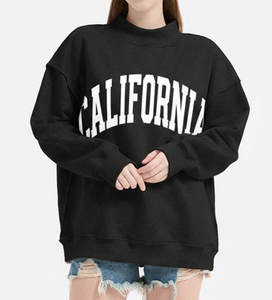 Sweat-shirt bicolore à col montant pour femme en tissu molletonné Spandex/Coton, coupe oversize, haute qualité, service OEM, chaud, avec badge imprimé, pour l'hiver - Product Image 3