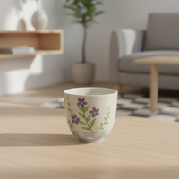 Tasse à thé en grès céramique de style nordique de qualité supérieure 3460938-0.12 avec motif floral estampé, capacité de 120 ml, fabriquée en Chine