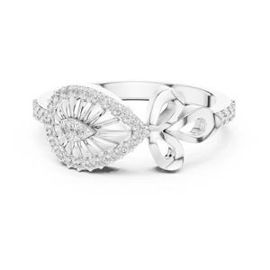 Anillo de Diamantes Cultivados en Laboratorio DIVINE LEAF para Mujer, Oro Blanco de 18 Quilates con Baño de Rodio, Piedras Laterales, Regalo de Compromiso, Boda, Uso Diario - Product Image 1