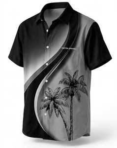 Chemise Hawaïenne Homme ONETEN APPAREL à Manches Courtes Anti-Plis Été Noir Gris Imprimé Palmiers Décontractée Respirante Coupe Classique - Product Image 3
