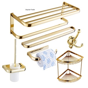 Ensemble d'accessoires de salle de bain Daystar Trade Double Gold en laiton massif, poli miroir, écologique, moderne, à fixer au mur - Product Image 1