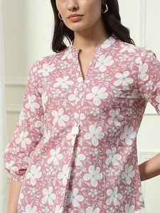 Blusa de Algodón con Estampado Floral para Mujer, Corte Regular, con Botones Decorativos - Product Image 3