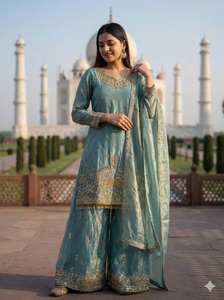 Traje Sharara con Bordado Gota Patti, Seda Premium, Conjunto Gharara para Bodas y Fiestas, Diseño Pakistaní, Ropa Étnica, Recepción Nikah 2026 - Product Image 4