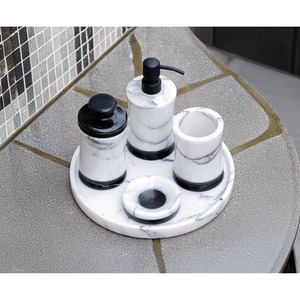 Ensemble de salle de bain en marbre Assured, quatre pièces, distributeur de savon rond moderne, porte-brosse à dents, plateau, facile à nettoyer - Product Image 6