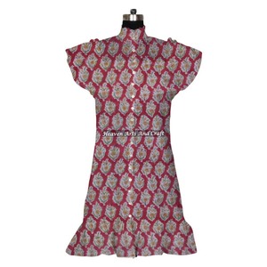 Cotton Block Print <b>Short</b> Sleeveless <b>Top</b> <b>Tunic</b> Vintage Style Summer Tank <b>Top</b> For Women And Girls <b>Short</b> Length Smock Casual Wear - Product Image 1