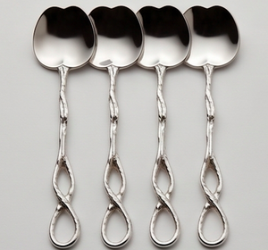 Juego de cucharas de metal elegantes con diseño de mango retorcido, acabado de alto brillo, aptas para lavavajillas, para bodas. - Product Image 1