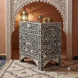 Decoración para el Hogar, Mesita de Noche de Estilo Árabe con Mosaico de Conchas Naturales y Patrón Floral - Product Image 2