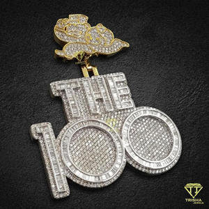 Collier Hip Hop 'the 100' avec pendentif rond taille brillant, serti de diamants de laboratoire, plaqué rhodium, certifié GIA, cadeau pour homme - Product Image 3