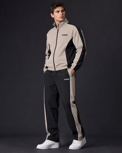 Ensemble de survêtement décontracté pour homme F2WIN, fermeture éclair intégrale, style sportif, jogging, noir, nylon/coton, pour l'été, poches latérales solides, coupe classique - Product Image 2