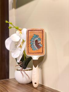 Cepillo de pelo de cuero grabado hecho a mano Real de estilo occidental, peine de viaje, cepillo de pelo de tocador turquesa de estilo occidental de alta calidad - Product Image 3