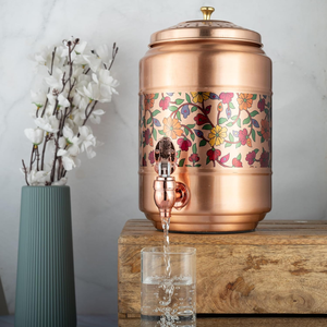 Réservoir à eau en cuivre avec imprimé floral, capacité de 5 litres, anti-fuite, robinet, couvercle martelé, pot de stockage d'eau en cuivre fait main - Product Image 2