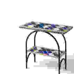 Mesa Taburete con Incrustaciones de Hueso Azul Rey – Mesa Auxiliar Decorativa Hecha a Mano para Sala de Estar y Dormitorio - Product Image 1