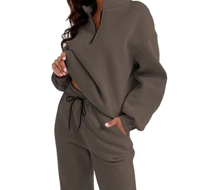 Chándal para Mujer, Color Sólido, Sudadera con Cierre de Media Cremallera, Bolsillos Laterales, Corte Regular, Largo Completo, Ropa Casual de Otoño, Poliéster - Product Image 4