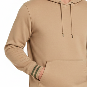 Sudadera con capucha para hombre, color caqui, más vendida, con puños a rayas verde oliva, estilo clásico, ropa de calle para hombre. - Product Image 3