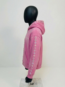 ชุดวอร์มสีชมพูแบบวินเทจ  ชุดฮู้ดดี้ประดับหมุดและกางเกงจ็อกเกอร์รูดเชือก  ชุดสตรีทแวร์ตกแต่งเข้าชุดกัน  รับผลิตแบบ OEM/ODM - Product Image 5