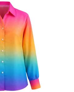 Camisa de Manga Larga para Mujer, Color Degradado de Rosa Intenso a Naranja, Amarillo y Azul, Estilo Casual para Oficina, Fabricante de Blusas Personalizadas OEM - Product Image 4