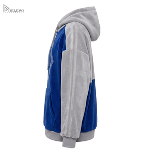 เสื้อฮู้ดดี้ผ้าฟลีซคอตตอน 100% หนานุ่มพิเศษ แบบยูนิเซ็กซ์ สีน้ำเงินโคบอลต์-เทา ประดับคริสตัลรูปหกเหลี่ยม พร้อมกระเป๋าจิงโจ้ - Product Image 3