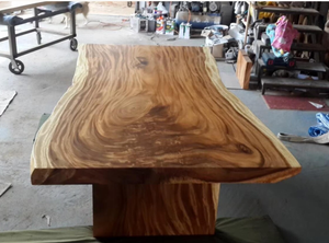 Table de salle à manger moderne en bois massif de Suar séché, grande dalle naturelle à bords bruts, unique, pour hôtels, restaurants et cuisines - Product Image 3