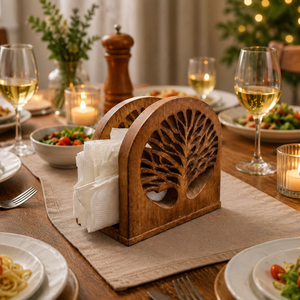 Premium Handcrafted Acacia Wood Tissue Napkin Holder <b>Tree</b> Design | Rustic Farmhouse <b>Tabletop</b> Organizer Eco Friendly Home Decor - Product Image 4